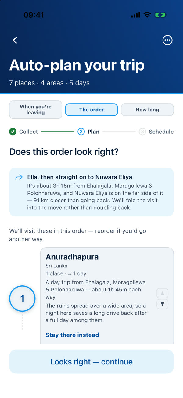 Step two: Does this order look right, with an explanation of a proposed order and an area card